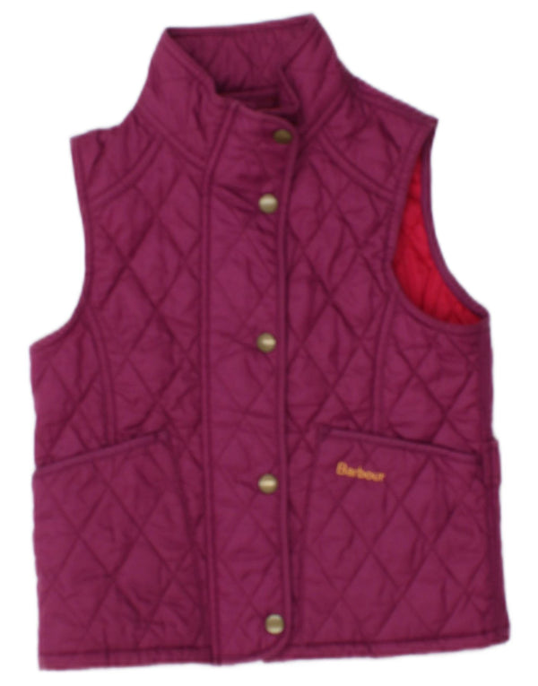 BARBOUR Girls Quilted Gilet 6-7 Years Small Purple Polyamide
