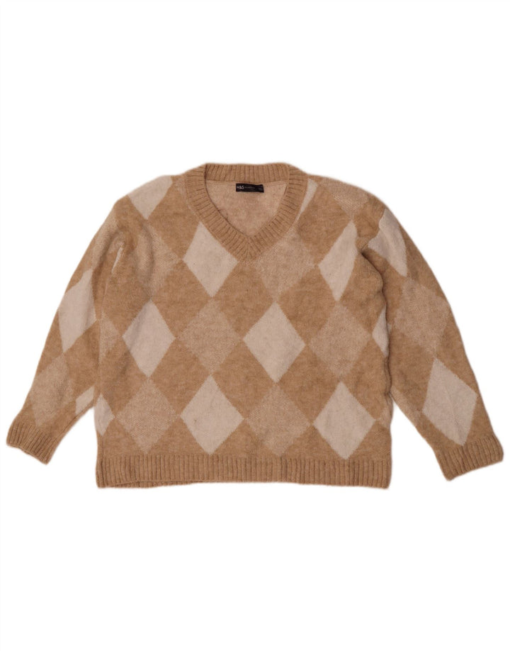 Marks & Spencer Womens V-Neck Jumper Sweater UK 10 Small Beige