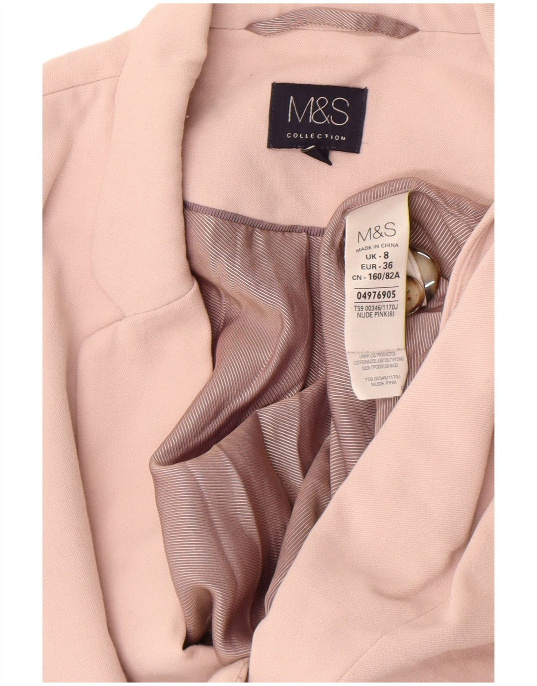 Marks & Spencer Womens 1 Button Blazer Jacket UK 8 Small Pink Polyester