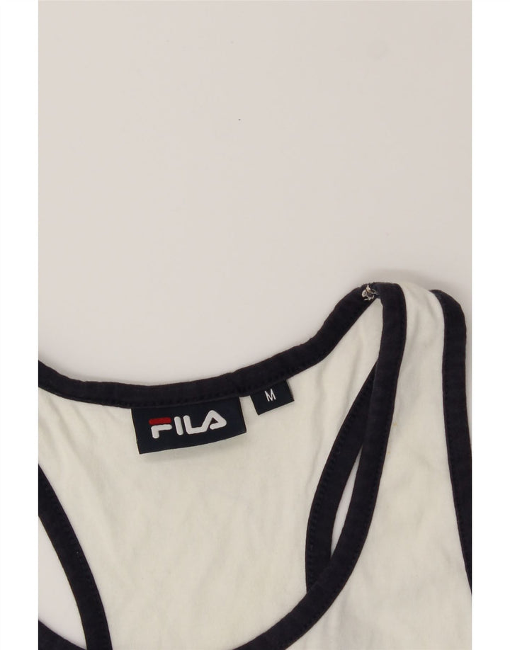 FILA Womens Graphic Vest Top UK 12 Medium White Cotton Vintage Fila and Second-Hand Fila from Messina Hembry 