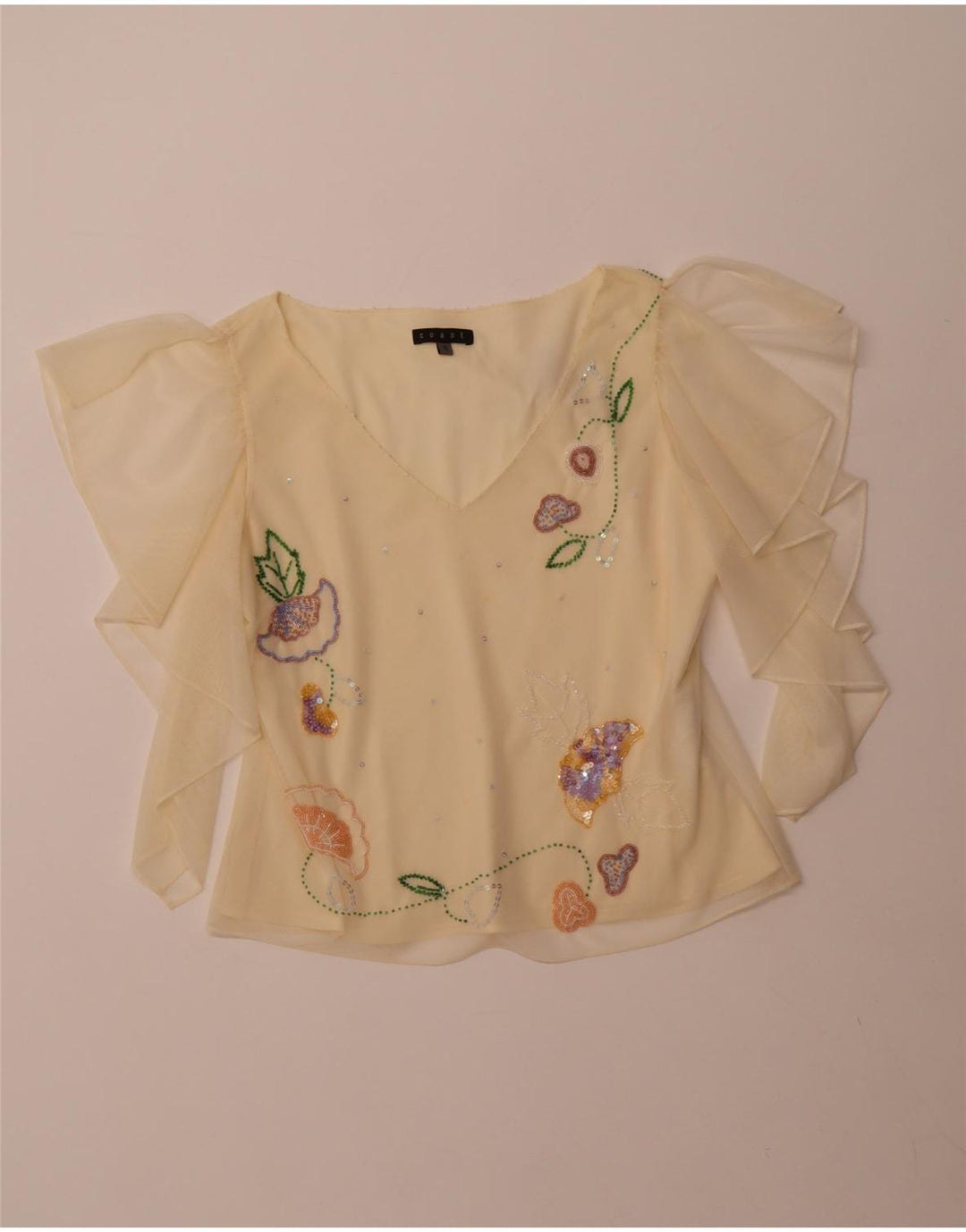 COAST Womens Crop See Through Blouse Top UK 16 Large Yellow Polyester