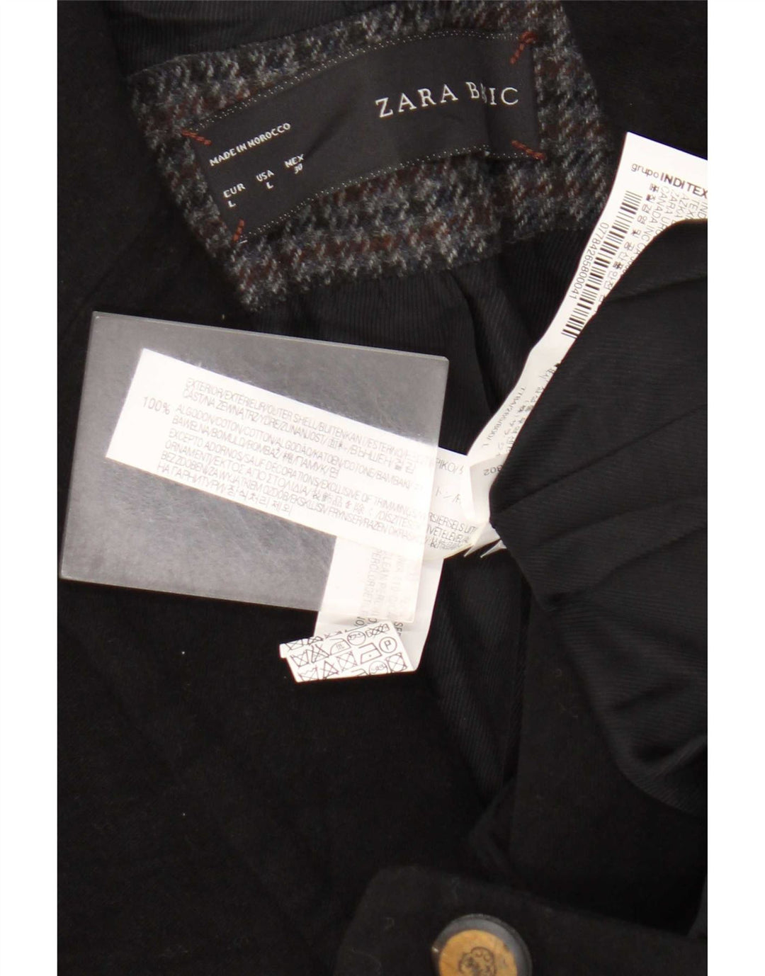 Zara Womens 1 Button Blazer Jacket UK 14 Large Black Cotton
