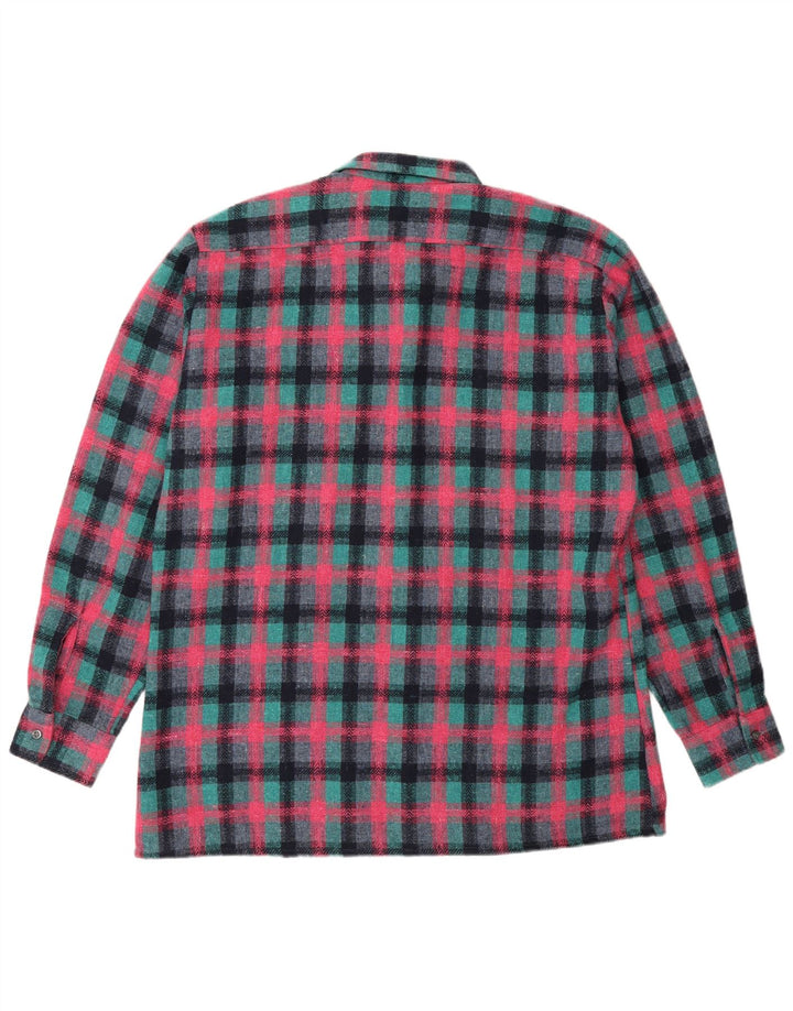 Vintage Mens Flannel Shirt Size 41/42 Large Turquoise Check Polyester