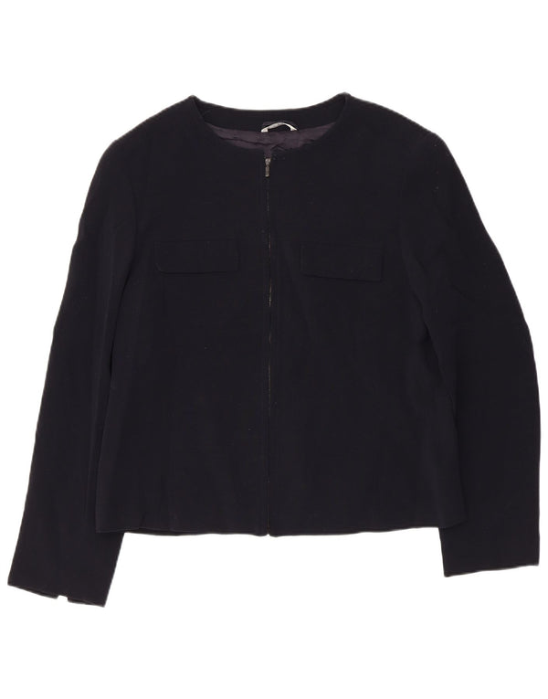 Max Mara Womens Blazer Jacket UK 16 Large Navy Blue Virgin Wool