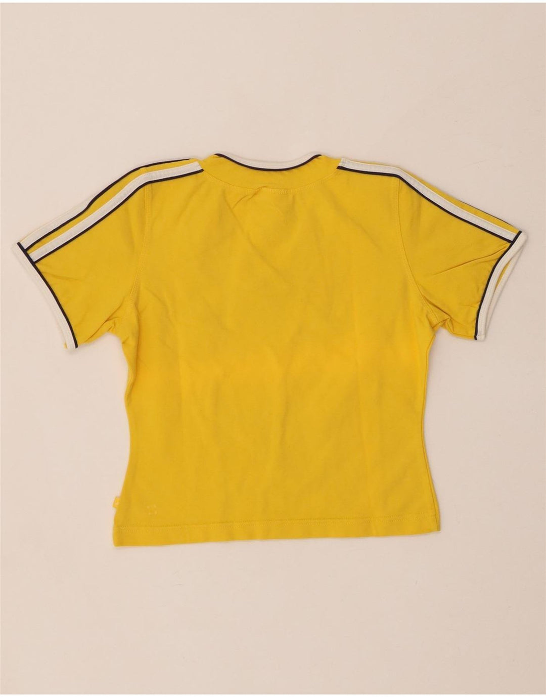 ADIDAS Womens Crop T-Shirt Top UK 12 Medium Yellow Cotton