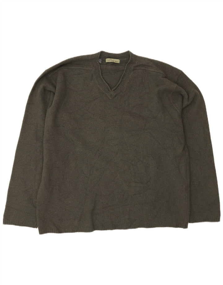 Zara Mens V-Neck Jumper Sweater XL Khaki Wool