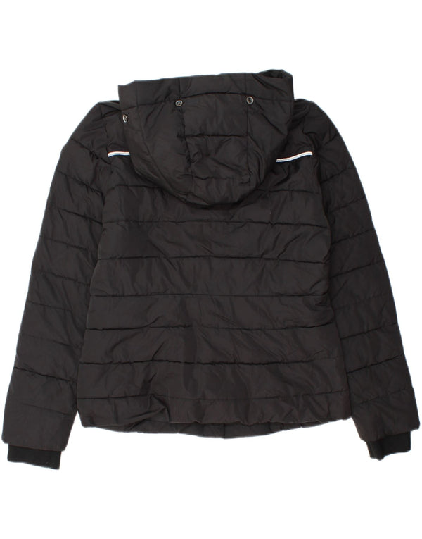 Superdry Womens Hooded Padded Jacket UK 14 Medium Black Polyester
