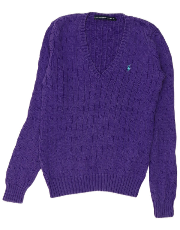 Ralph Lauren Womens V-Neck Jumper Sweater UK 12 Medium Purple Cotton