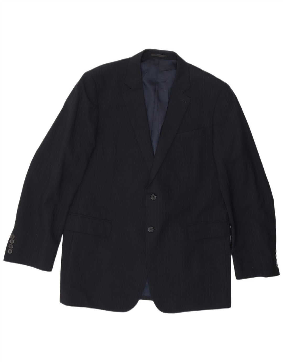 JAEGER Mens 2 Button Blazer Jacket UK 44 2XL Navy Blue Pinstripe Wool