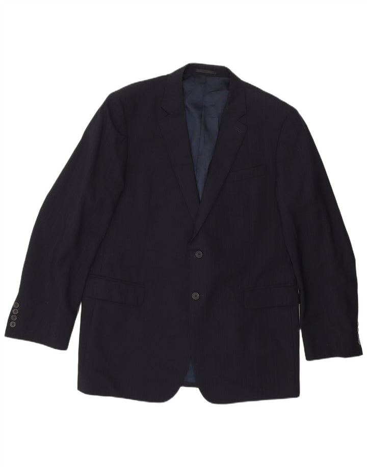 JAEGER Mens 2 Button Blazer Jacket UK 44 2XL Navy Blue Pinstripe Wool