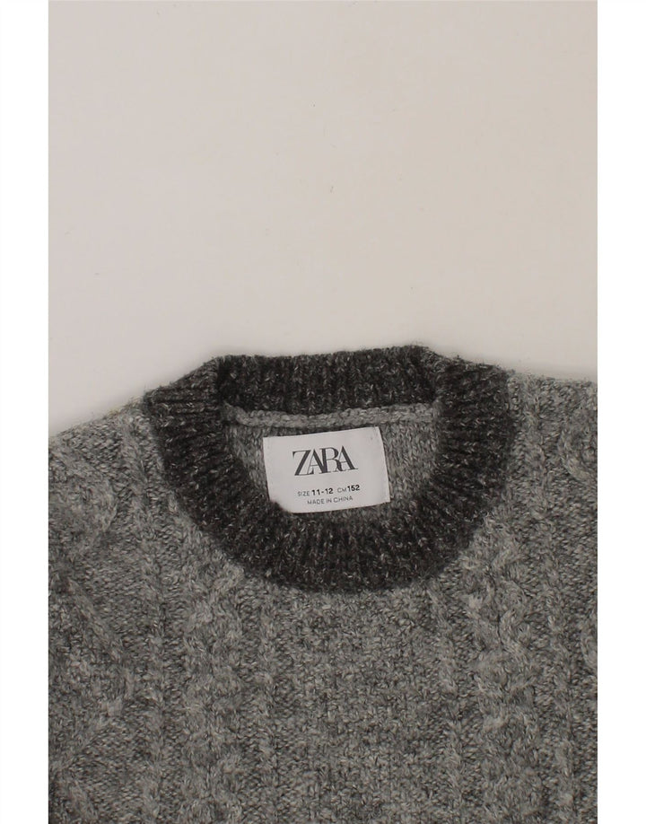 ZARA Boys Crew Neck Jumper Sweater 11-12 Years Grey Colourblock Polyester Vintage Zara and Second-Hand Zara from Messina Hembry 