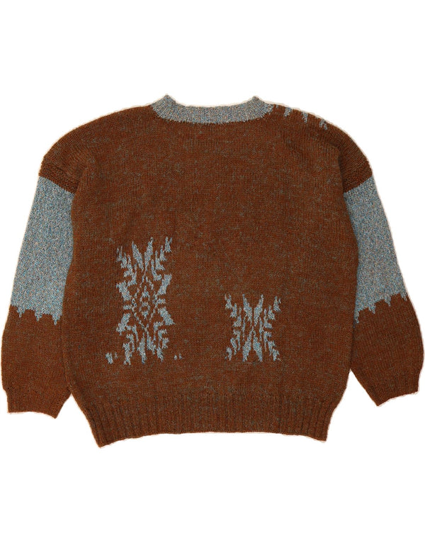 VINTAGE Womens Crew Neck Jumper Sweater UK 16 Large Brown Fair Isle