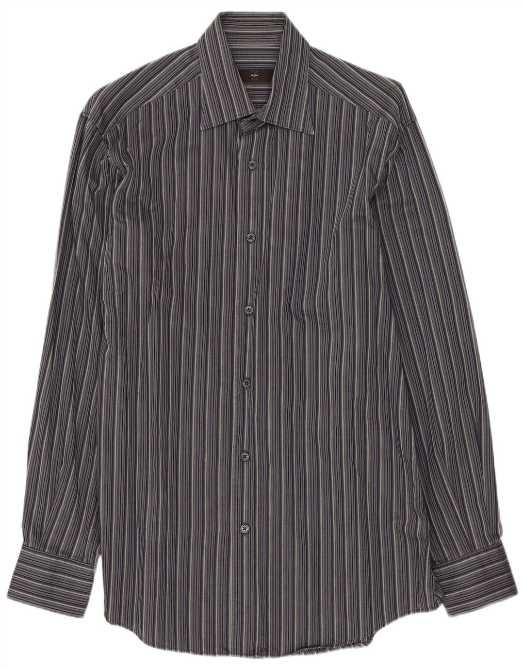 Zegna Mens Shirt Medium Grey Striped Cotton