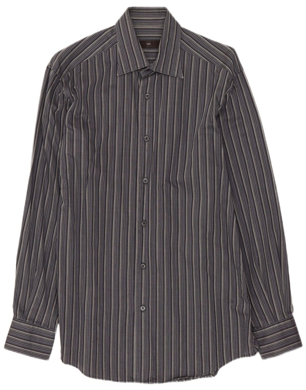 Zegna Mens Shirt Medium Grey Striped Cotton