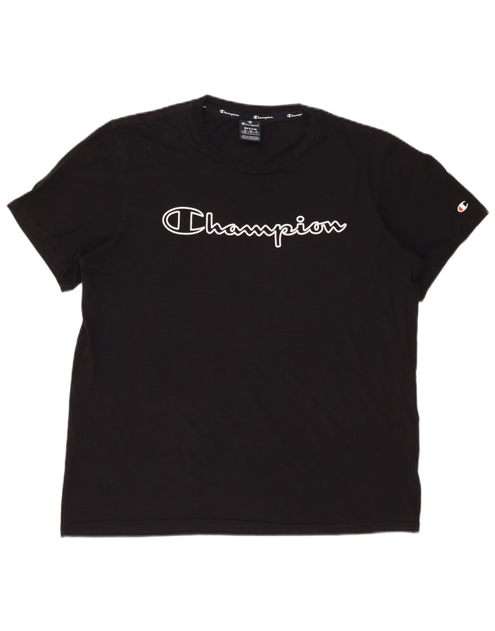 Champion Mens Graphic T-Shirt Top Medium Black Cotton