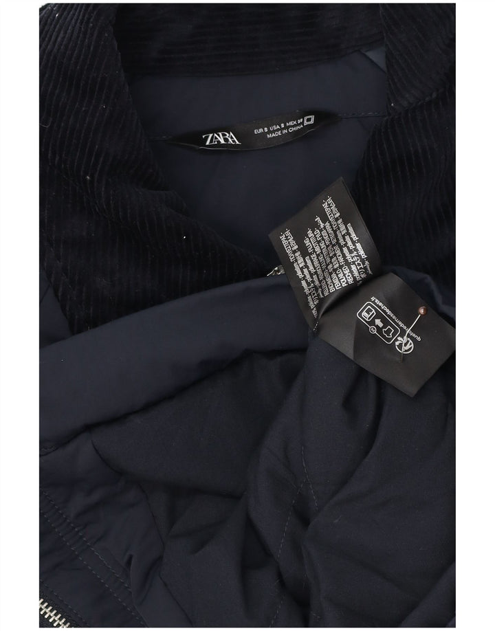 Zara Mens Bomber Jacket UK 36 Small Navy Blue Colourblock Polyester