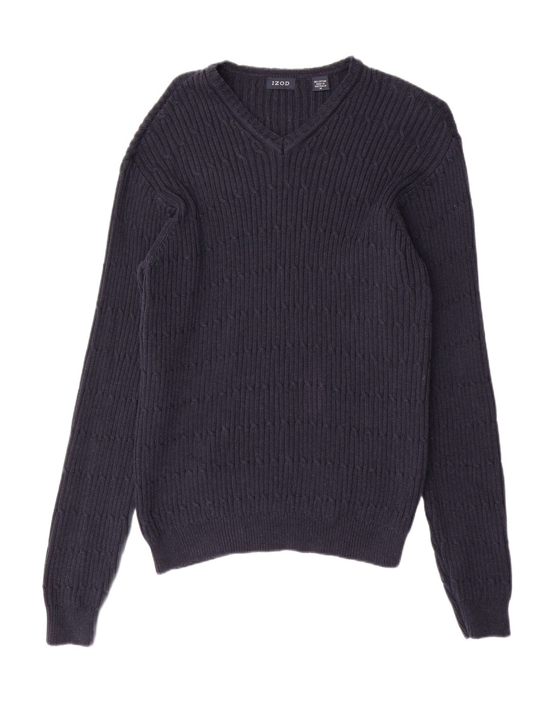 IZOD Mens V-Neck Jumper Sweater Medium Navy Blue Cotton