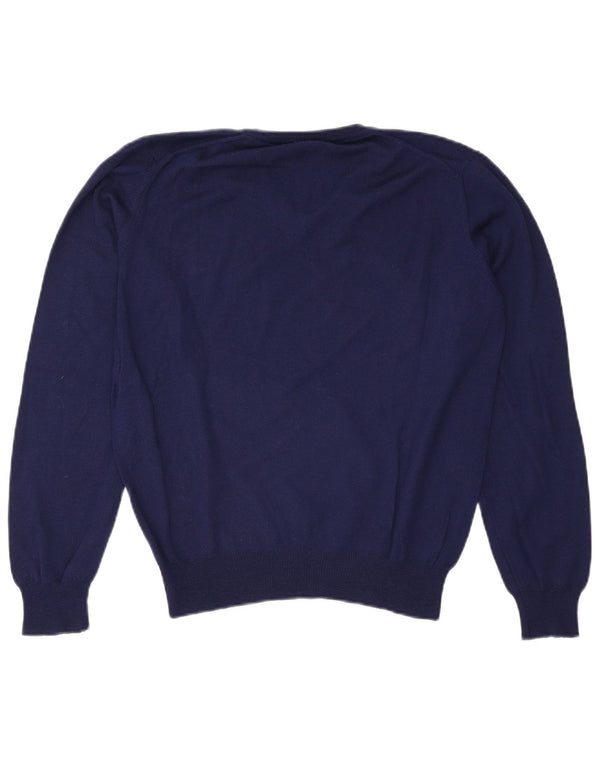 Brooksfield Mens V-Neck Jumper Sweater IT 46 Small Navy Blue Wool