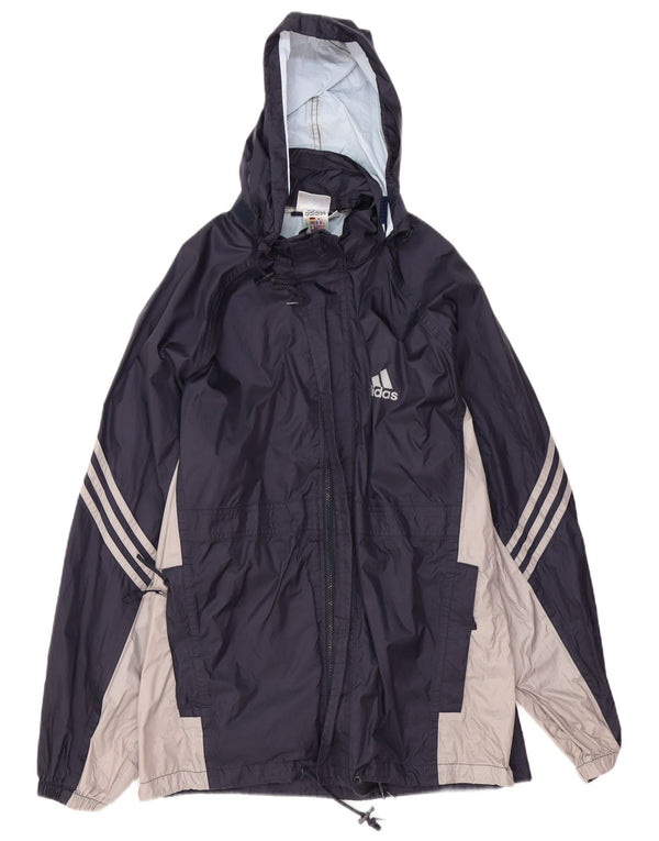 ADIDAS Mens Hooded Rain Jacket UK 38/40 Medium Navy Blue Colourblock
