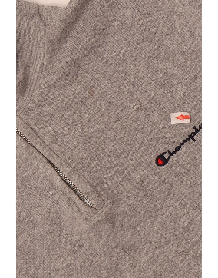 Champion Mens Zip Neck Sweatshirt Jumper Medium Grey Flecked Cotton
