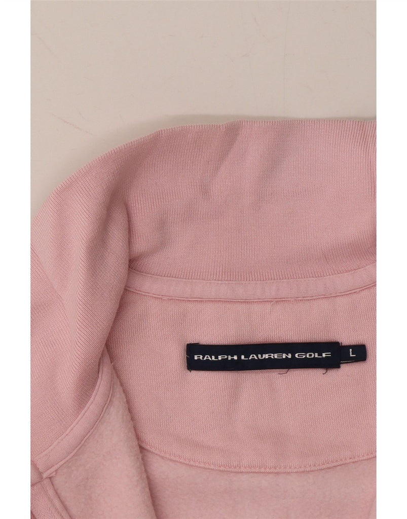 RALPH LAUREN Womens Graphic Zip Neck Sweatshirt Jumper UK 14 Large Pink Vintage Ralph Lauren and Second-Hand Ralph Lauren from Messina Hembry 