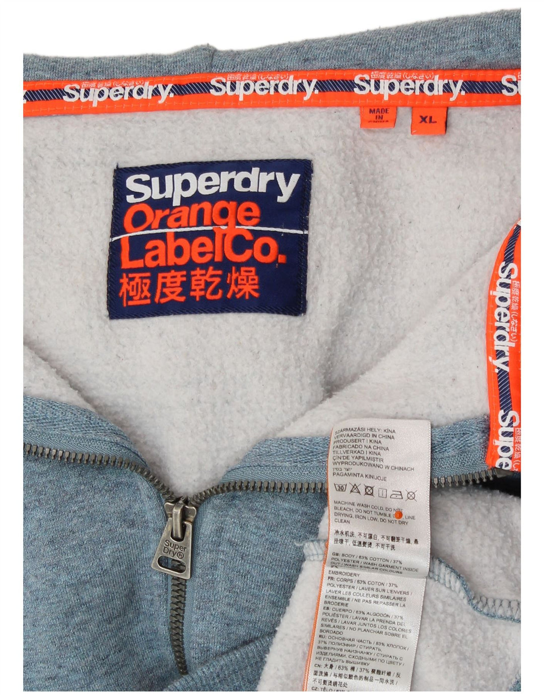 SUPERDRY Mens Zip Hoodie Sweater XL Blue Cotton