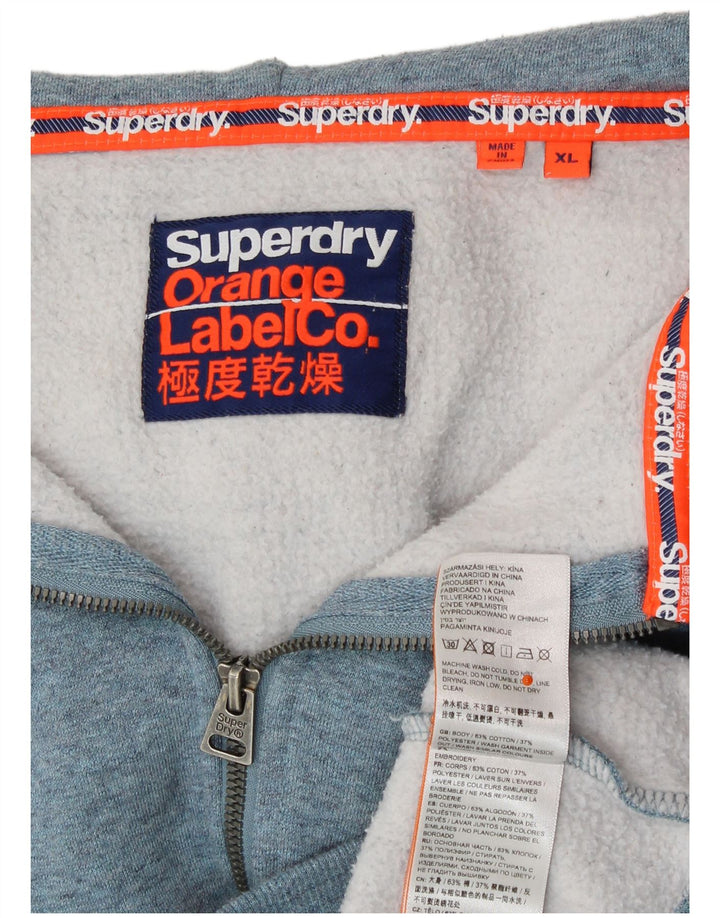 SUPERDRY Mens Zip Hoodie Sweater XL Blue Cotton