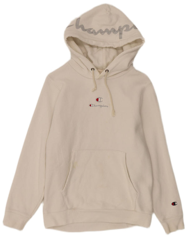 Champion Womens Loose Fit Graphic Hoodie Jumper UK 4 XS White Cotton