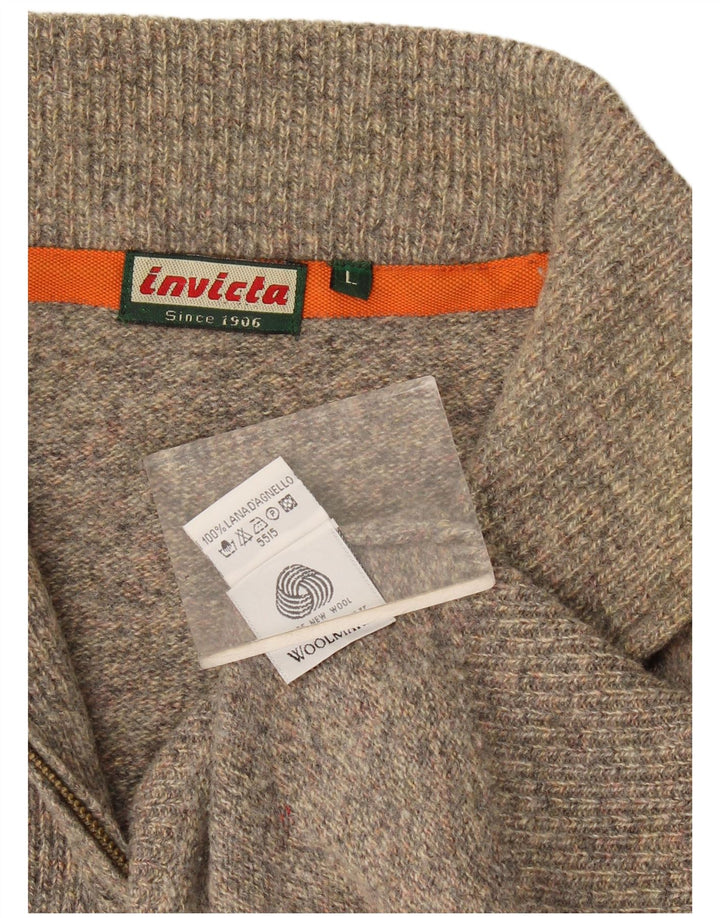 Invicta Mens Zip Neck Jumper Sweater Large Grey Flecked Wool