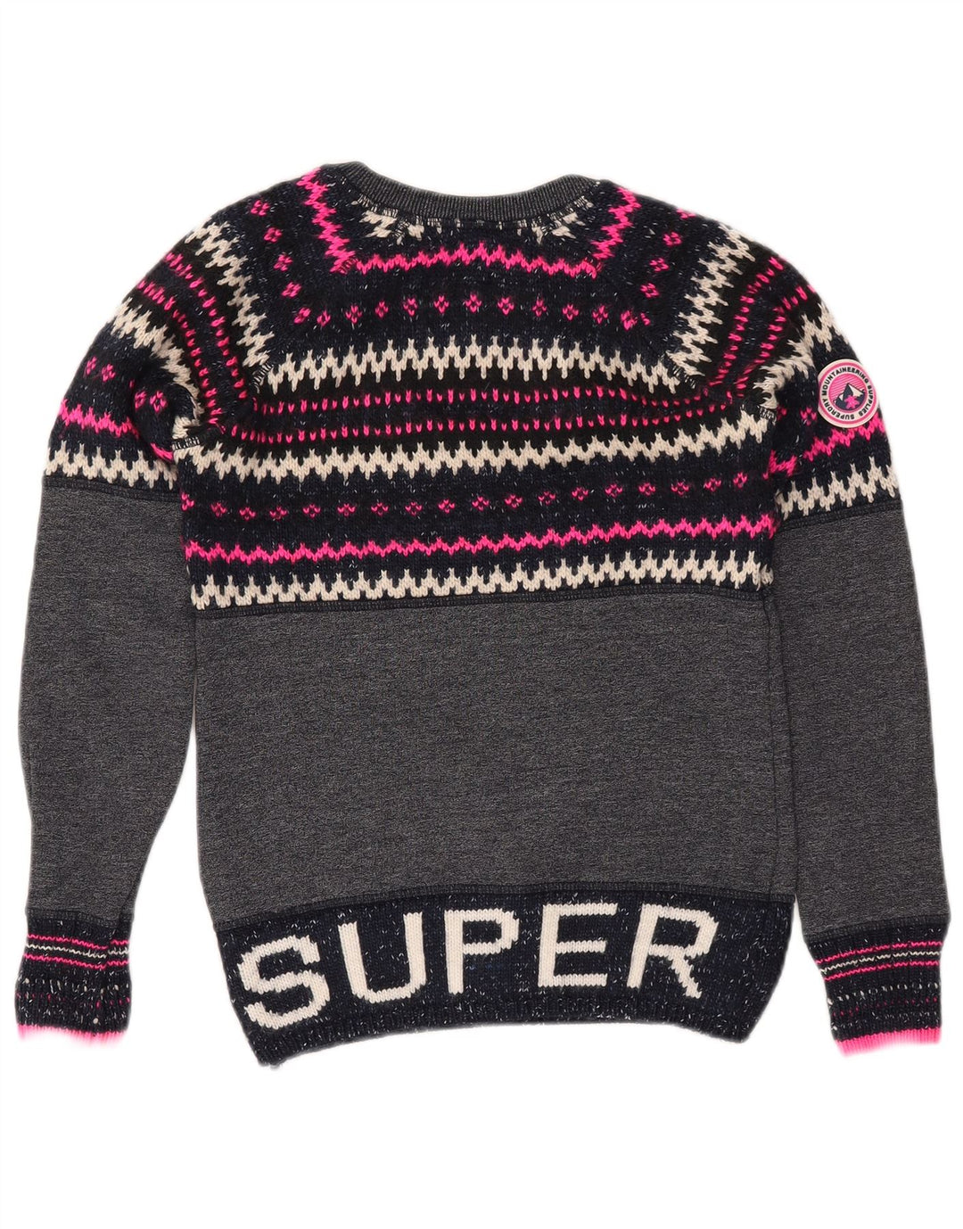 SUPERDRY Womens Crew Neck Jumper Sweater UK 6 XS Navy Blue Fair Isle