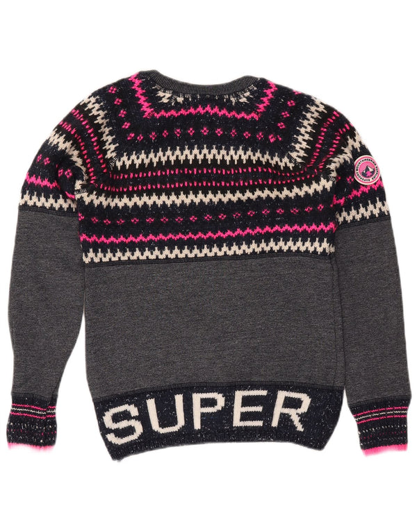 SUPERDRY Womens Crew Neck Jumper Sweater UK 6 XS Navy Blue Fair Isle