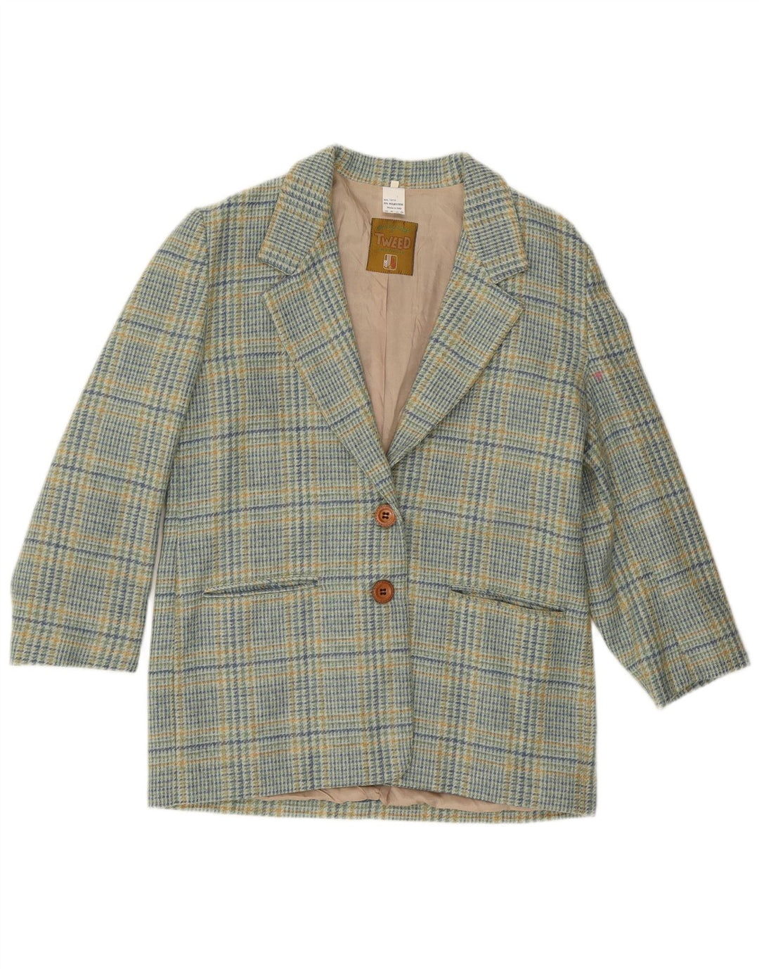 Vintage Womens 2 Button Blazer Jacket IT 46 Large Blue Check Wool