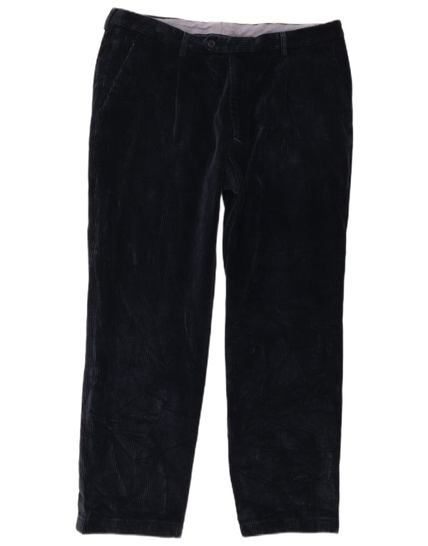 BIANCHI Mens Straight Corduroy Trousers IT 52 XL W34 L27 Navy Blue Cotton