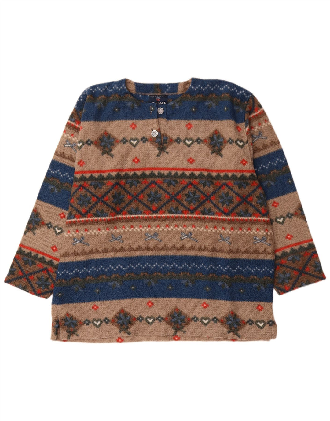 Vintage Mens Fleece Jumper Large Multicoloured Fair Isle Polyester
