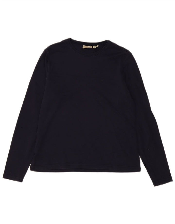 L.L.BEAN Womens Top Long Sleeve UK 10 Small Navy Blue Cotton