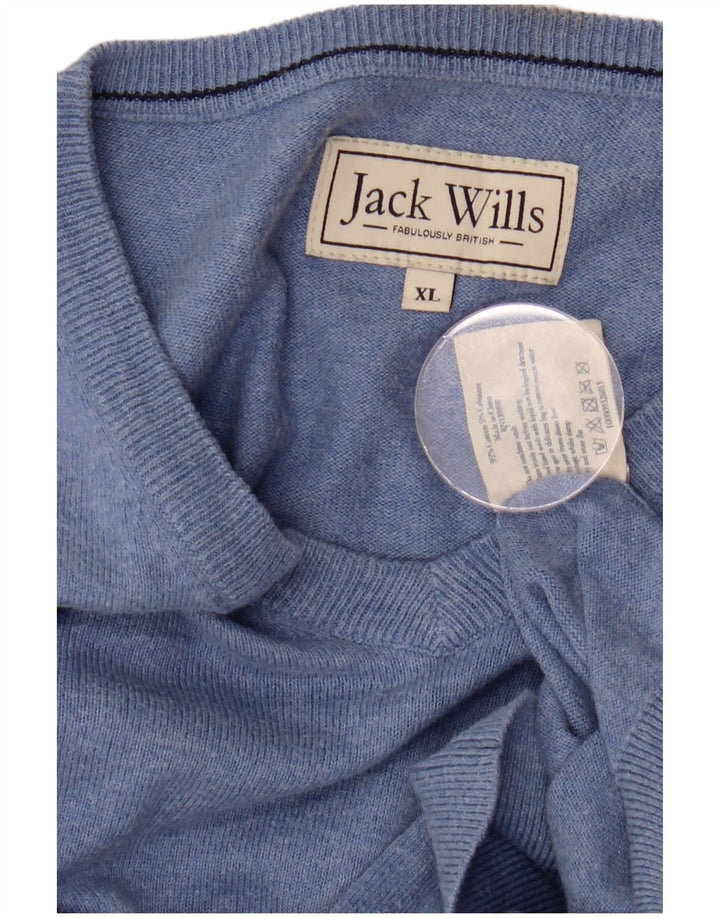 JACK WILLS Mens V-Neck Jumper Sweater XL Blue Cotton