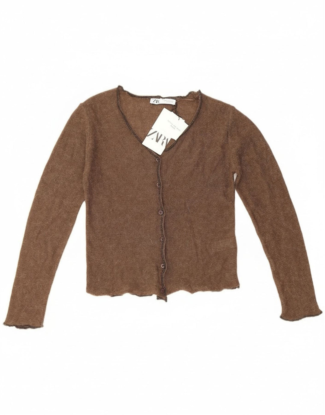 Zara Womens Crop Cardigan Sweater UK 6 XS Brown Polyamide