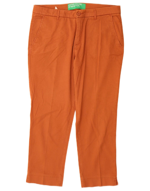 Benetton Womens Slim Cropped Trousers UK 14  Large W32 L25 Orange Cotton