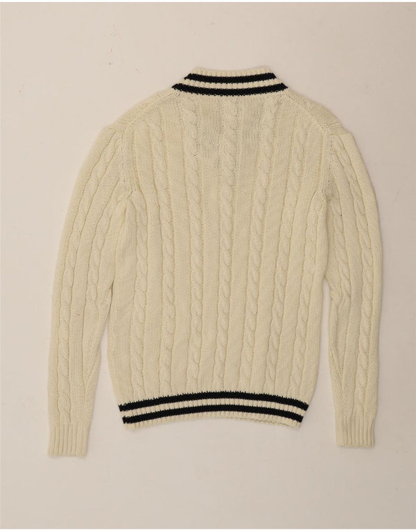 Charles Tyrwhitt Mens V-Neck Jumper Sweater Medium Off White Striped Cotton