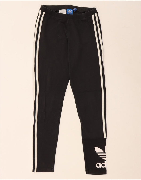 ADIDAS Womens Graphic Leggings UK 10 Small Black Cotton