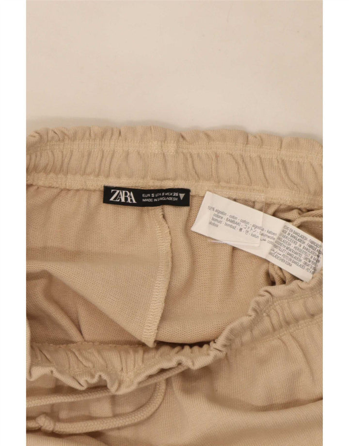 Zara Womens Midi Skirt Small W26 Beige Cotton