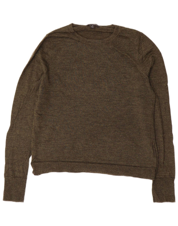 J. CREW Womens Boat Neck Jumper Sweater UK 14 Medium Khaki Merino Wool
