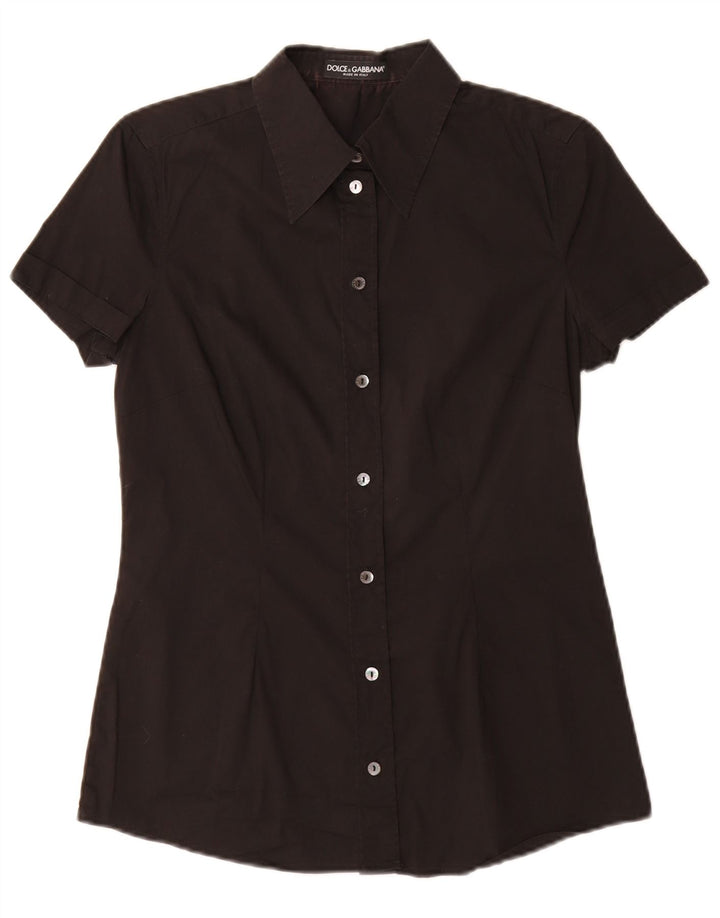 Dolce & Gabbana Womens Short Sleeve Shirt IT 42 Medium Black Cotton