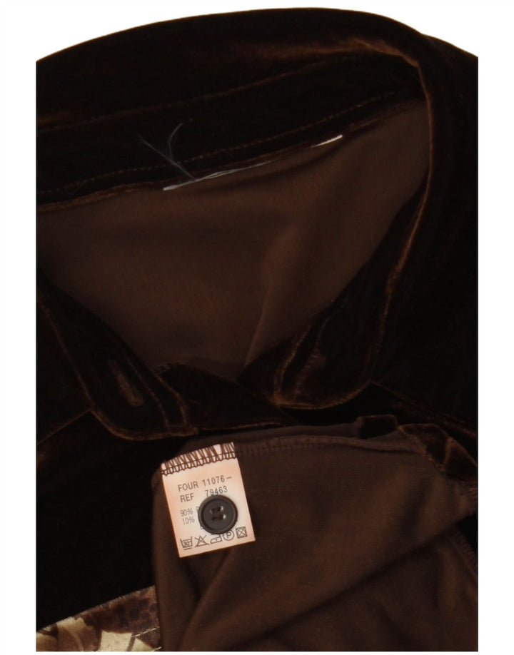 VINTAGE Womens Velour Sleeveless Shirt Blouse UK 12 Medium Brown Floral