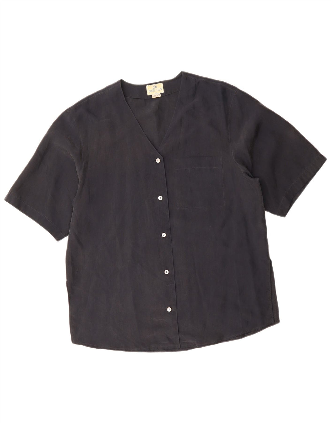 BLUE CLUB Womens Short Sleeve Shirt Blouse IT 42 Medium Black Silk