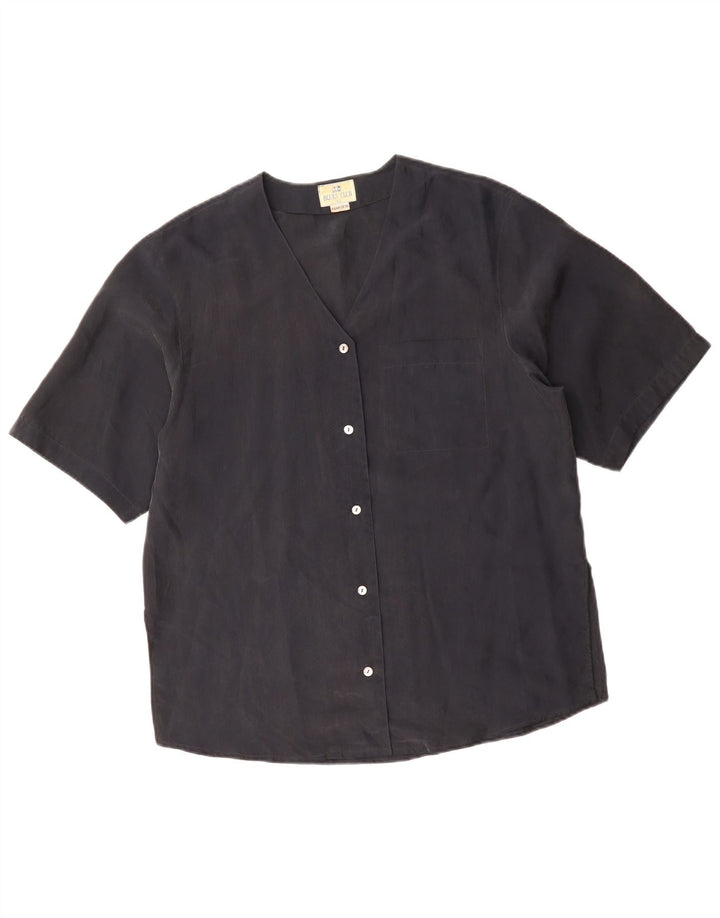 BLUE CLUB Womens Short Sleeve Shirt Blouse IT 42 Medium Black Silk
