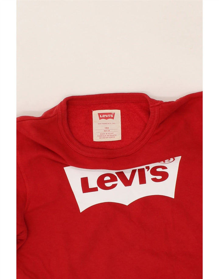 LEVI'S Girls Graphic Sweatshirt Jumper 13-14 Years Red Vintage Levi's and Second-Hand Levi's from Messina Hembry 