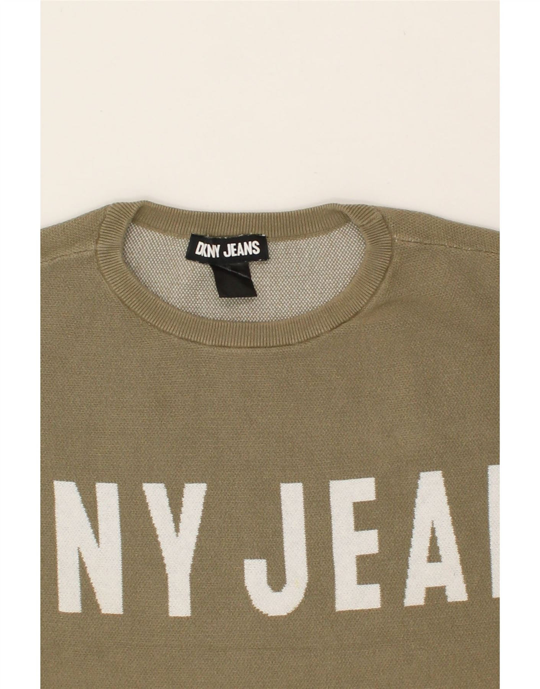 DKNY Womens Oversized Graphic Sweatshirt Jumper UK 14 Medium Khaki Cotton Vintage Dkny and Second-Hand Dkny from Messina Hembry 