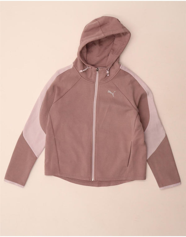 Puma Womens Zip Hoodie Sweater UK 14 Medium Purple Colourblock Cotton