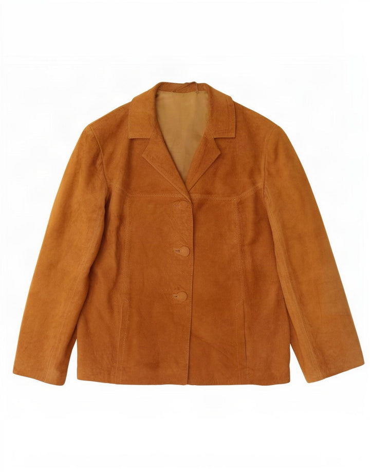 Vintage Womens 3 Button Suede Blazer Jacket UK 14 Medium Beige